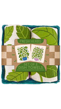 Load image into Gallery viewer, Set of 2 dish towels with green leaf design and 'Fresh Herbs' text on a white background