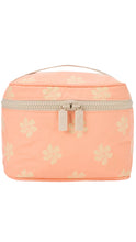 Load image into Gallery viewer, Peach-colored cosmetic bag with floral pattern on a white background