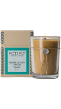 Load image into Gallery viewer, Votivo White Ocean Sands candle with packaging on a white background