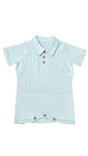 Load image into Gallery viewer, Light blue baby romper with collar on a white background