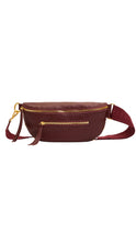 Load image into Gallery viewer, red leather waist bag with gold zipper on a white background