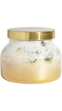 Load image into Gallery viewer, Capri Blue candle in a rounded glass jar with a frosted white-to-gold ombré finish, distressed metallic gold detailing, and a polished gold lid.
