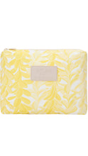 Load image into Gallery viewer, Yellow pouch with leaf pattern and beige patch on a white background