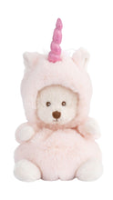 Load image into Gallery viewer, Plush toy bear in a pink unicorn costume with a pink horn on a white background