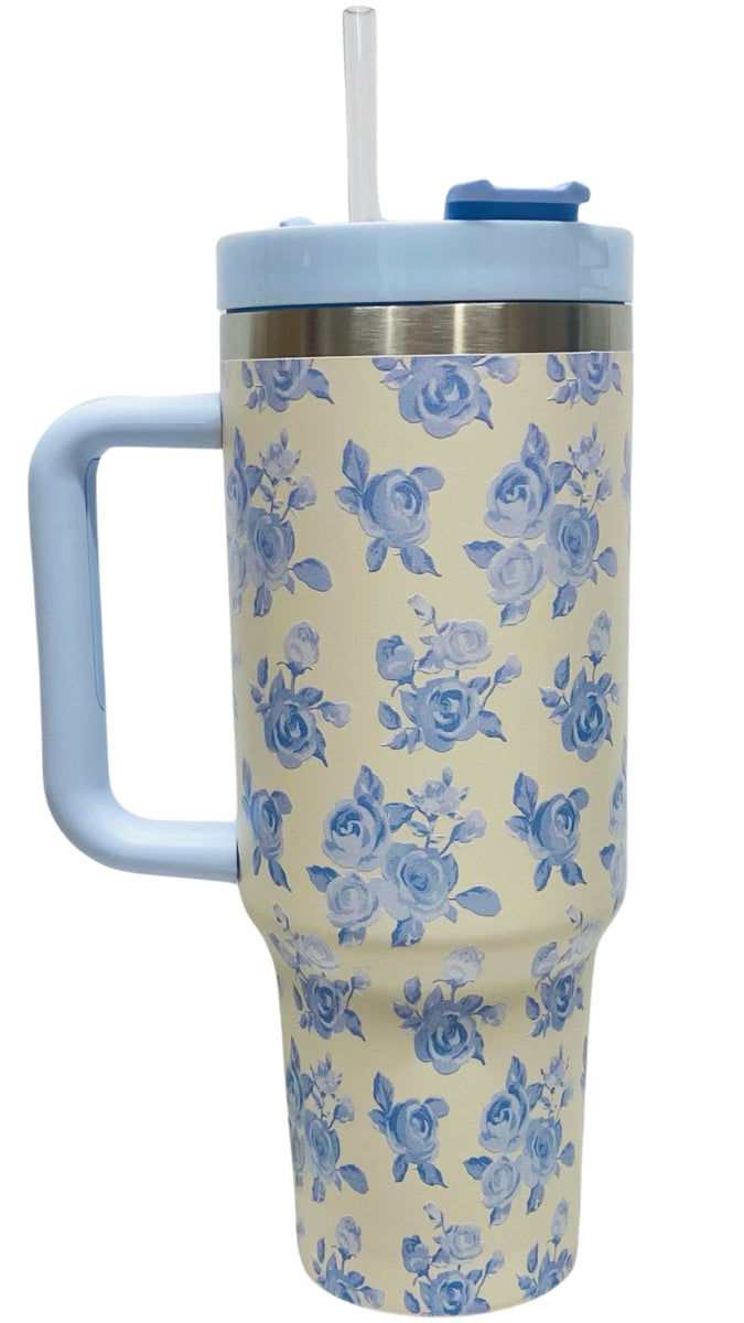 Cream/Blue Floral Tumbler – Wish Gifts
