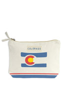 Load image into Gallery viewer, Canvas pouch with Colorado flag design on a white background