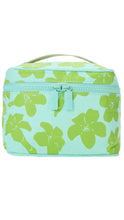 Load image into Gallery viewer, Cosmetic bag with green floral pattern on a light blue background