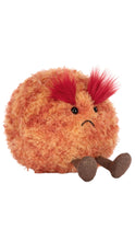 Load image into Gallery viewer, Plush toy resembling a round, orange creature with red hair and a bow tie on a white background