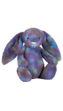 Load image into Gallery viewer, Plush bunny toy with a multicolored checkered pattern on a white background