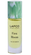 Load image into Gallery viewer, LAFCO New York First Bloom Eau de Parfum in a clear glass bottle with pale yellow liquid, a green marbled cap, and black text on a white background.