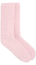 Load image into Gallery viewer, Pair of soft, fuzzy crew socks in a light blush pink with a cozy raised ribbed texture throughout.