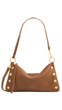Load image into Gallery viewer, Brown handbag with gold accents on a white background

