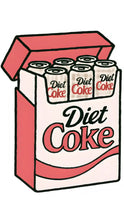 Load image into Gallery viewer, A stylized sicker illustration of an open Diet Coke can pack with several Diet Coke cans visible inside, shown on a plain white background.

