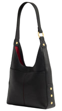 Load image into Gallery viewer, Black handbag with gold accents on a white background
