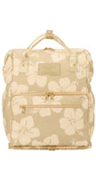 Beige floral-patterned backpack on a white background