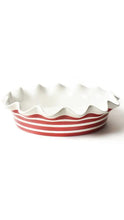 Load image into Gallery viewer, Red and white striped ceramic pie dish on a white background

