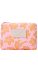 Load image into Gallery viewer, Floral-patterned pouch with a visible brand logo on a white background

