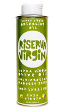 Load image into Gallery viewer, A green canister of Casa Virgin Extra Virgin Drizzling Olive Oil with a white cap, featuring a white circular logo with green text.
