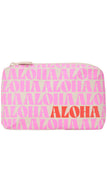 Pink pouch with 'Aloha' text on a white background