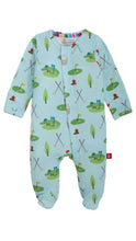 Load image into Gallery viewer, Baby onesie with golf-themed print on a light blue background
