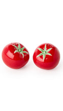 Load image into Gallery viewer, Red tomato-shaped salt and pepper shakers on a white background
