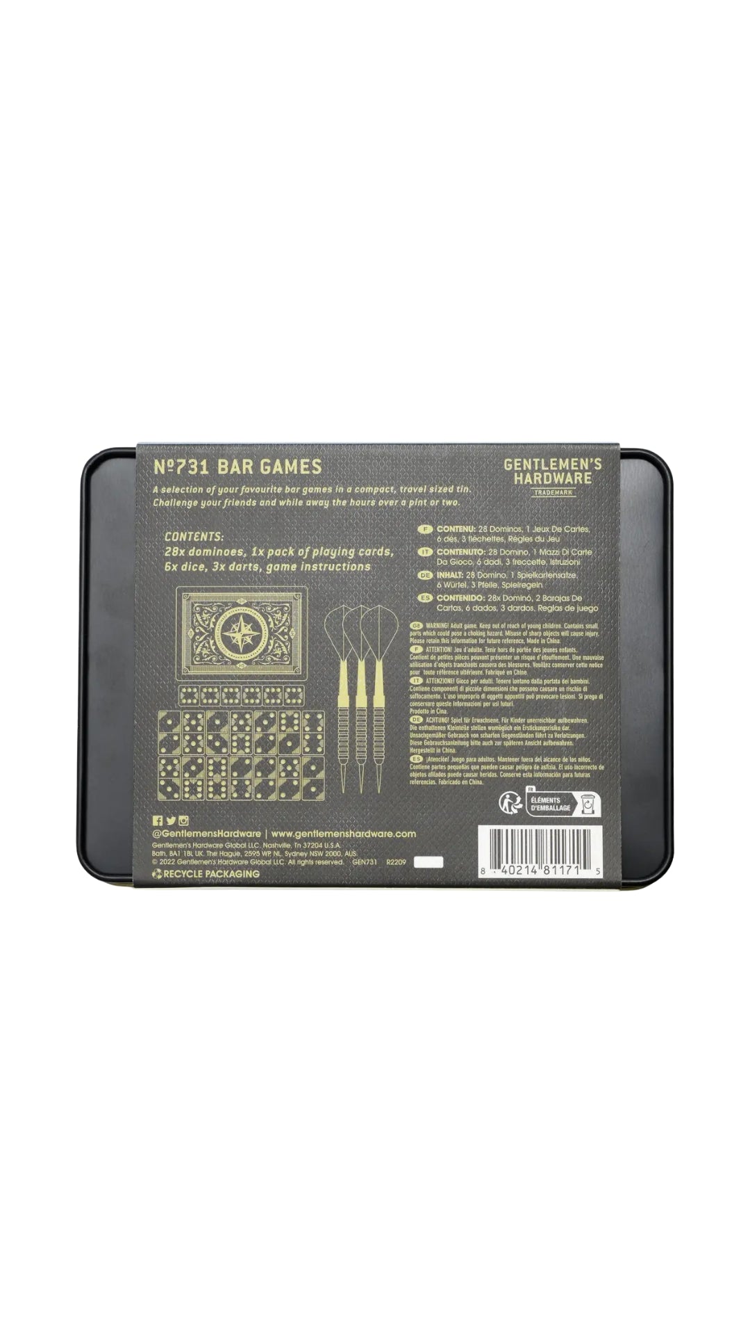gebrauchsanleitungen aufbewahren Bar Games in Tin – Wish Gifts