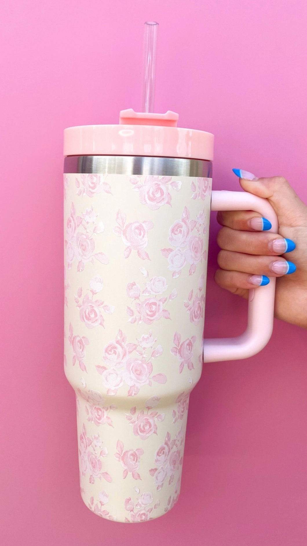 Cream/Pink Floral Tumbler