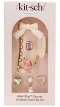 Load image into Gallery viewer, Kitsch customizable hair accessory set with charms and curved claw clip packaging.
