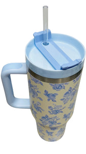 Cream/Blue Floral Tumbler