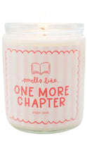 Load image into Gallery viewer, Candle with 'smells like one more chapter' text on a white background
