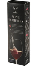 Load image into Gallery viewer, Viski Wine Purifiers set of three, packaged in a sleek black box with illustrated instructions for filtering wine directly in the glass.
