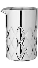 Load image into Gallery viewer, Polished stainless steel cocktail mixing pitcher with a built-in pouring spout and embossed diamond pattern around the base.
