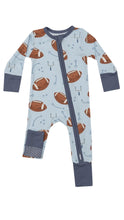 Load image into Gallery viewer, Footballs Blue Zipper Onesie
