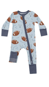 Footballs Blue Zipper Onesie