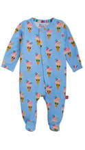 Load image into Gallery viewer, Baby onesie with ice cream cone pattern on a light blue background
