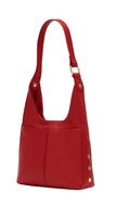 A red shoulder bag with a single strap, gold-tone hardware, and decorative gold rivets on the side, shown against a plain white background.