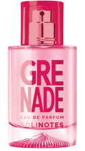 Load image into Gallery viewer, A bottle of Solinotes Grenade Eau de Parfum with a vibrant pink translucent body and a metallic pink cap, set against a plain white background.
