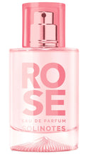 Load image into Gallery viewer, A bottle of Solinotes Rose Eau de Parfum with a translucent pink cap and body, featuring large pink lettering on a white background.
