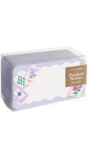 Load image into Gallery viewer, Inklings Pocket Notes set of 50 in a clear plastic clamshell package with a lavender and white printed cover featuring floral and mahjong illustrations.
