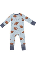 Load image into Gallery viewer, Footballs Blue Zipper Onesie
