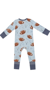 Footballs Blue Zipper Onesie