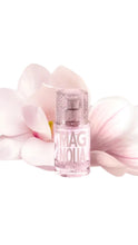 Load image into Gallery viewer, Small bottle of 'IMAGINOLA' perfume with pink flowers on a white background
