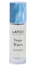 Load image into Gallery viewer, LAFCO NEW YORK Tropic Waters Eau de Parfum in a clear glass bottle with a light blue marbled cap and white label, shown on a white background.
