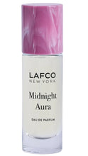 Load image into Gallery viewer, Lafco New York Midnight Aura Eau de Parfum in a clear glass bottle with a pink marbled cap and white label, shown against a plain white background.
