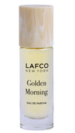 Lafco New York Golden Morning Eau de Parfum in a clear glass bottle with a marbled beige cap, on a white background.