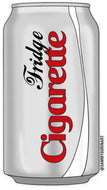 Silver can with 'Fridge Cigarette' text in red and black
