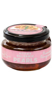 Jar of Sticky Balsamic Pearls with pink label on a white background