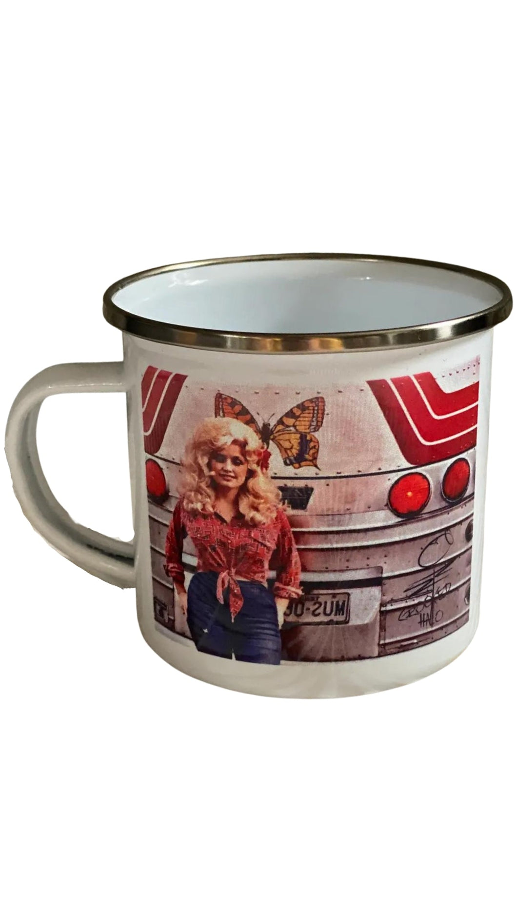 Dolly on the Road Metal Coffee Mug