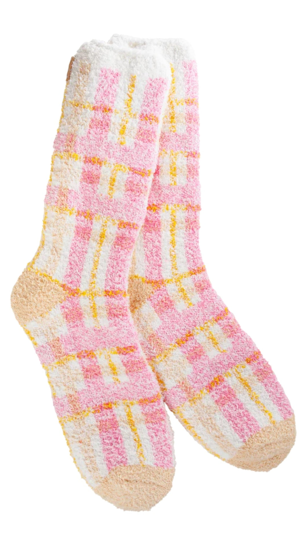 Pink Multi Plaid Plush Socks