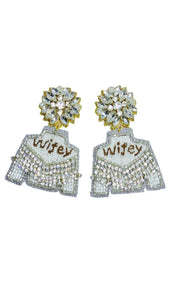 Wifey White Fringe Jacket Earrings